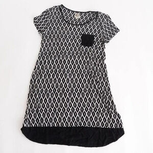 Anne Klein Small Tunic Dress Top  Black & White Diamond Pattern Woman's Small